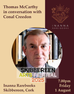 Photograph of Thomas McCarthy with information about a discussion and reading at Skibbereen Arts Festival